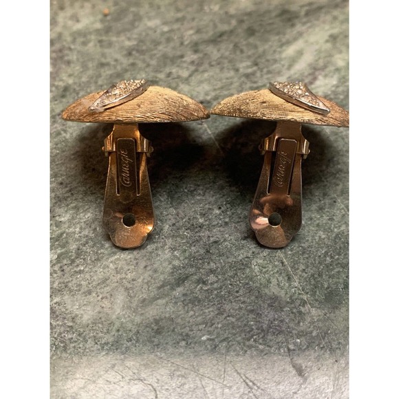 Vintage CARNEGIE deco Style Pave Gold-tone Clip On Earrings - Picture 13 of 16